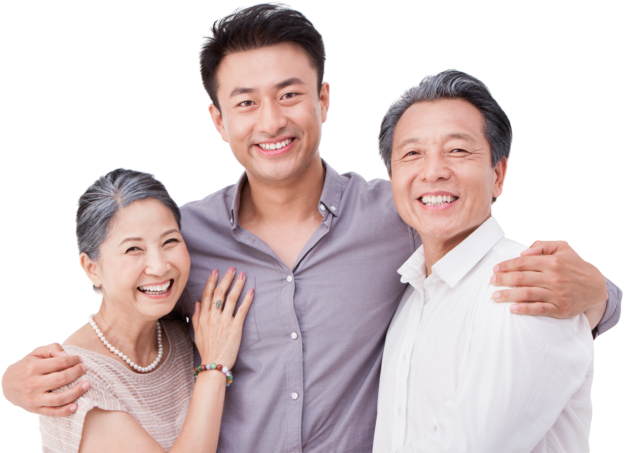 Family of three smiling