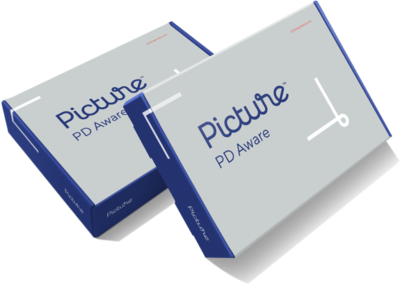Two Picture PD Aware test kit boxes